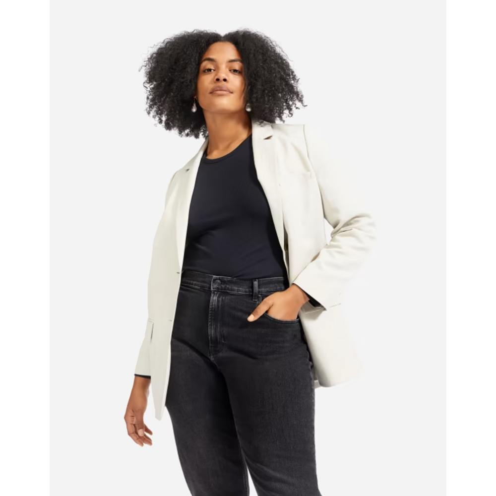 Everlane Cotton Linen Blend Oversized Boyfriend Bone Blazer